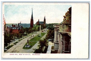 Milwaukee Wisconsin WI Postcard Grand Ave West 8th St Aerial view 1909 Vintage
