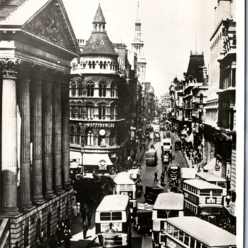 c1940s London England RPPC Mansion House Cheapside Mappin Webb Tram Traffic A358