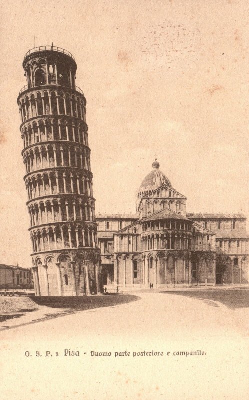 Vintage Postcard Duomo Parte Pasteriore E Campanile Tower Pisa Italy