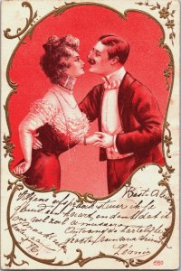 Art Nouveau Romantic Couple Vintage Postcard C110