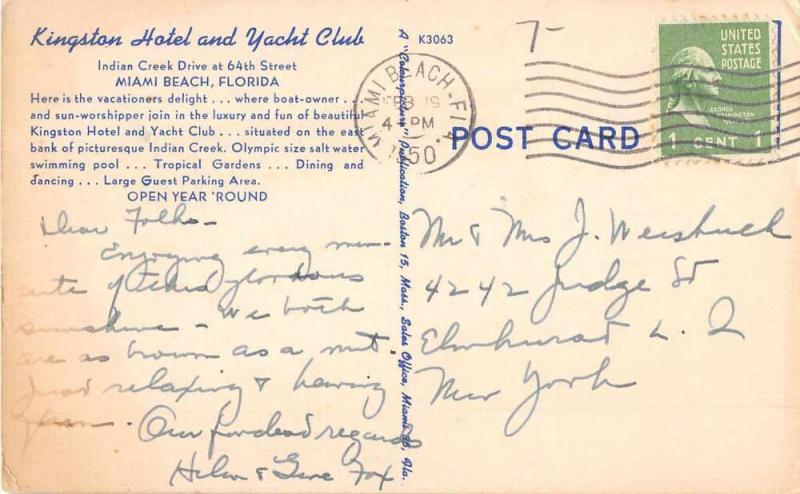 art deco kingston hotel and yacht club  miami beach  florida L5026 antique postc