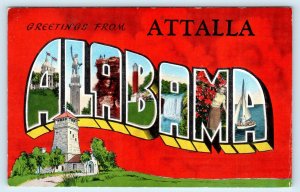 Large Letter Linen ATTALLA, Alabama AL ~ Kropp ca 1940s Etowah County  Postcard