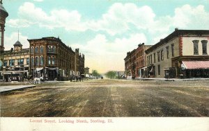 Vintage Postcard;Locust Street North, Sterling IL Whiteside County Wheelock