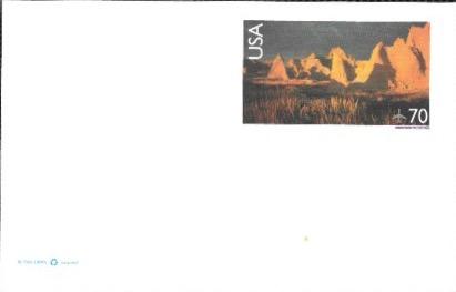 US Postcard Mint Airmail. Badlands National Park, South Dakota.  Issued in 2000