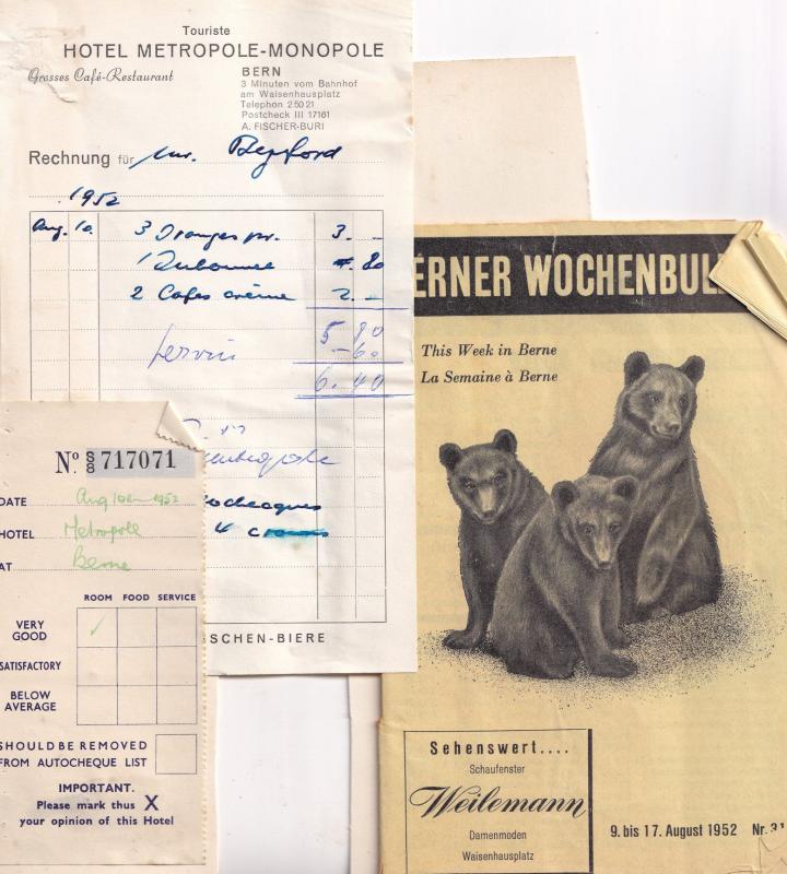 Berner Wochenbulletin Bern Swiss Hotel Receipt 3x Ephemera