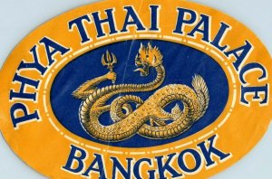 1930s Phya Thai Palace Luggage Label Bangkok Siam Thailand Vintage Original #K