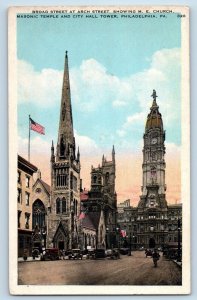 Philadelphia Pennsylvania PA Postcard Broad Street Arch Street Church Hall c1920