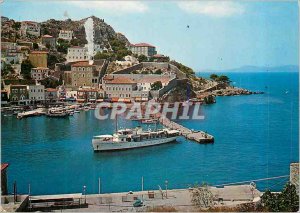 Modern Greece Postcard Hydra Island Partial View of the City and the Port Boat