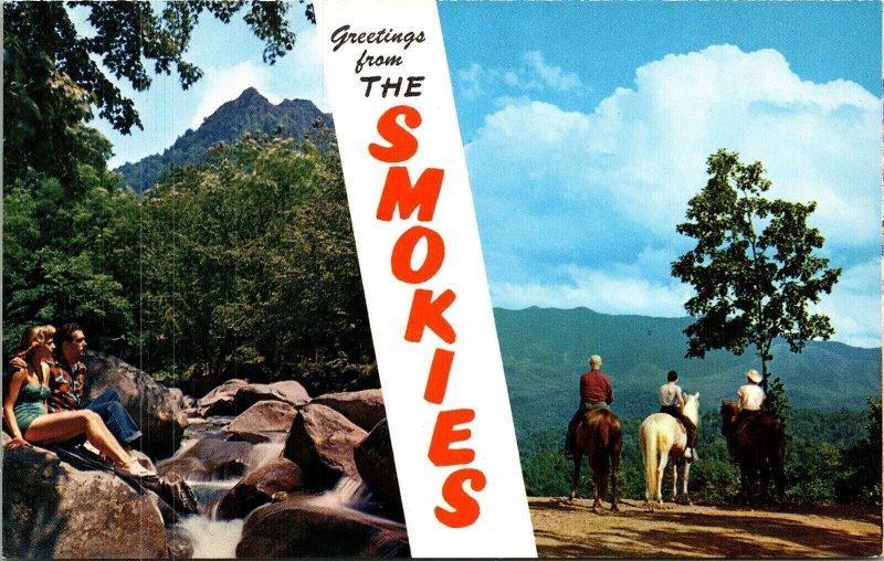 Greetings From The Smokies Dual View Postcard UNP VTG Plastichrome Unused 