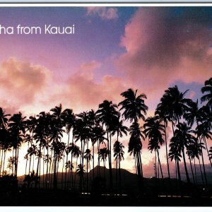 1970s Kauai, HI Aloha Palm Tree Sunset Paradise Scenic Chrome 4x6 PC M16