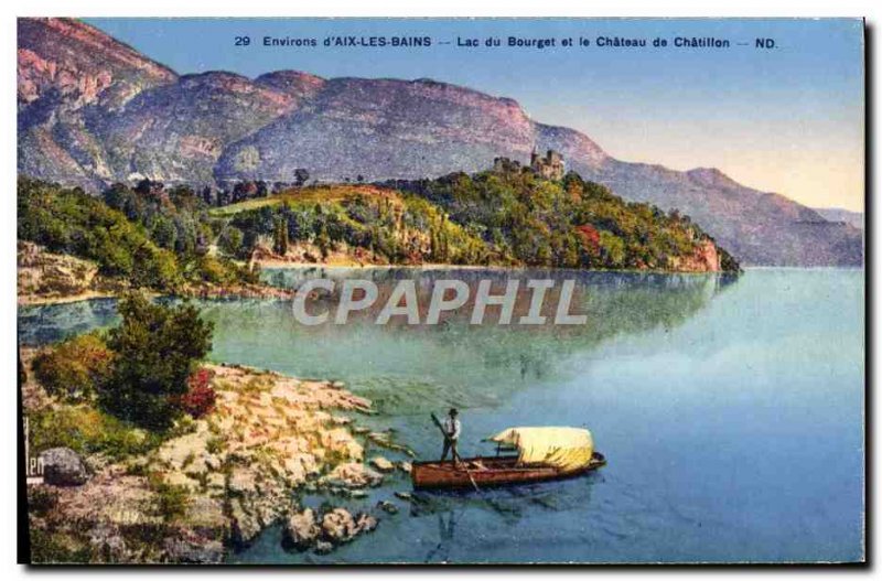 Old Postcard Environs d & # 39Aix Les Bains Lake Bourget and Chateau de Chati...