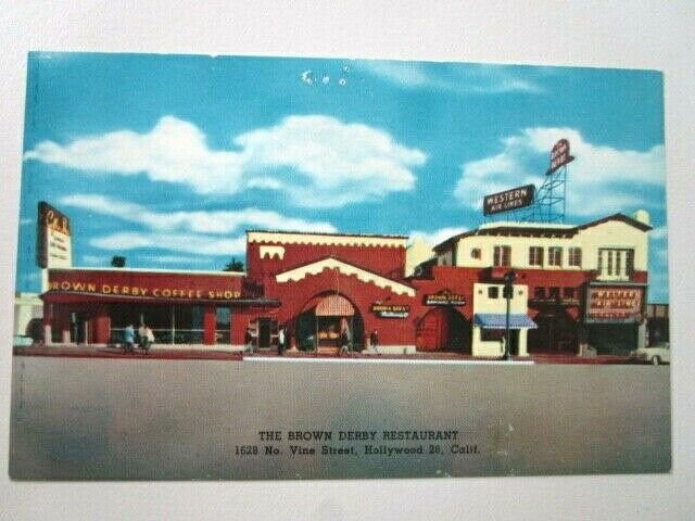 Hollywood CA, The Brown Derby Restaurant, Chrome California Postcard -D-22