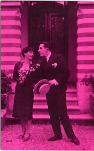 Postcard Romance Photo Pink Tint - Couple in front of entryway - Lutece 2113