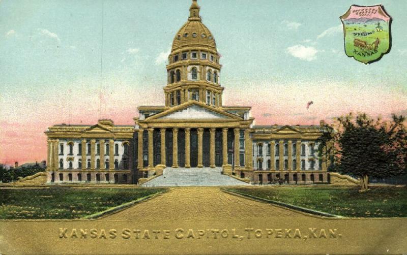 Topeka, Kansas, State Capitol, Coat of Arms (1910s) Gold Embossed