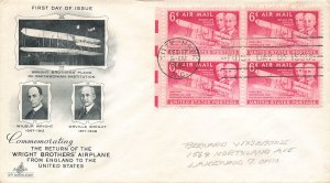 Kitty Hawk NC C45 1949 U.S. Airmail Postage 6¢ Block of 4 Airmail Mail, FDC