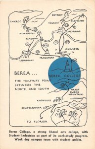 F72/ Berea Kentucky Postcard c1940s Map Berea College Liberal Arts