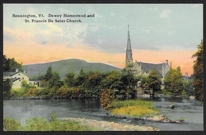 Dewey Homestead & St Francis De Sales Church Bennington Vermont Unused c1920s