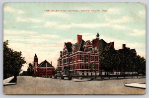 Terre Haute Indiana~Wiley High School Exterior View~Tower~Cupola~1909 Postcard