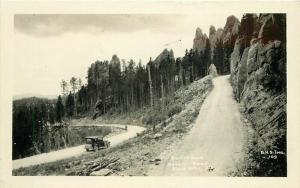 Auto Black Hills South Dakota 1920s Switchback Needles Road RPPC  Postcard 2100