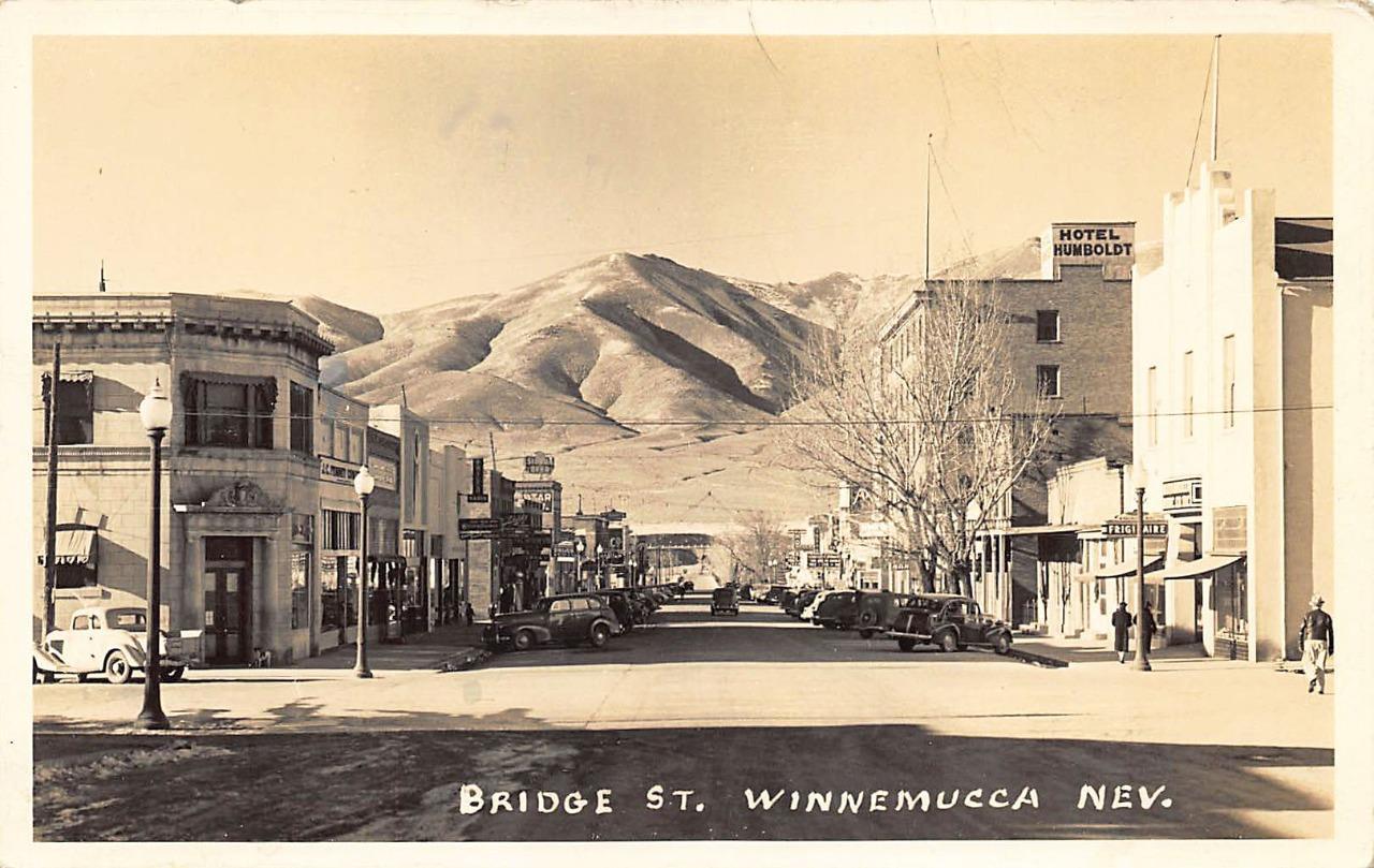 Winnemucca NV Storefronts Bridge Street Old Cars RPPC United States