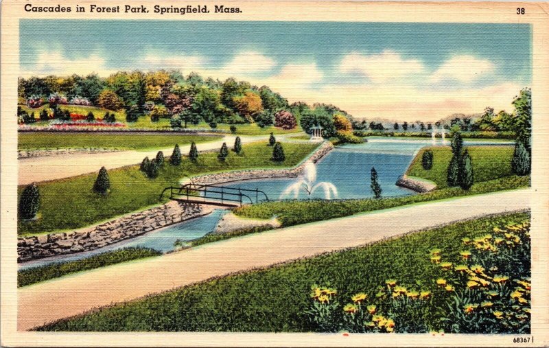 Springfield Massachusetts Forest Park Cascades Scenic Landscape Linen Postcard 