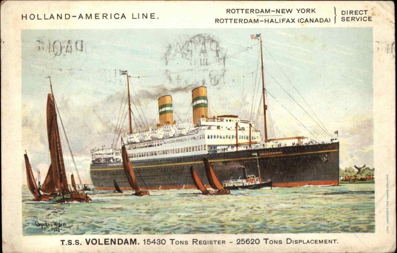 Dixon Holland-America Line T.S.S. Volendam Steamer Ship 1931 Cancel PC