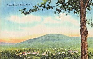 VA Pulaski Virginia-Aerial View-Peak's Knob-Vintage Linen 1940 Postcard (C7)
