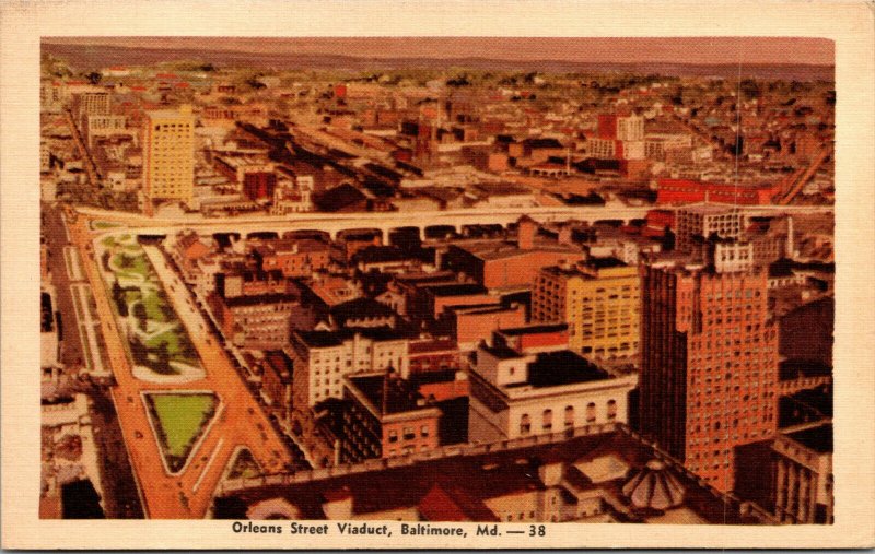 Vtg Orleans Street Viaduct Baltimore Maryland MD Linen Postcard