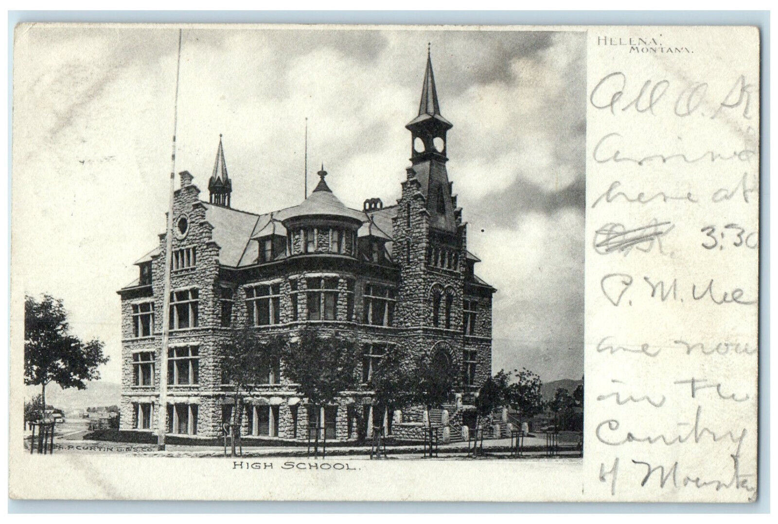 1908 Building High School Helena Montana MT Antique Posted RPO Postcard