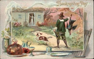 Tuck Thanksgiving No. 175 Pilgrim Hunter with Dead Turkey c1910 Vintage Postcard