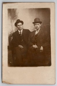 RPPC Two Dapper Men Studio Photo Lively Brothers Missouri Postcard V22