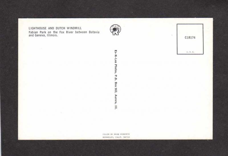 IL Lighthouse Dutch Wind Mill near BATAVIA & GENEVA ILLINOIS Postcard PC