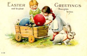 Greeting - Easter.   (children, bunnies)