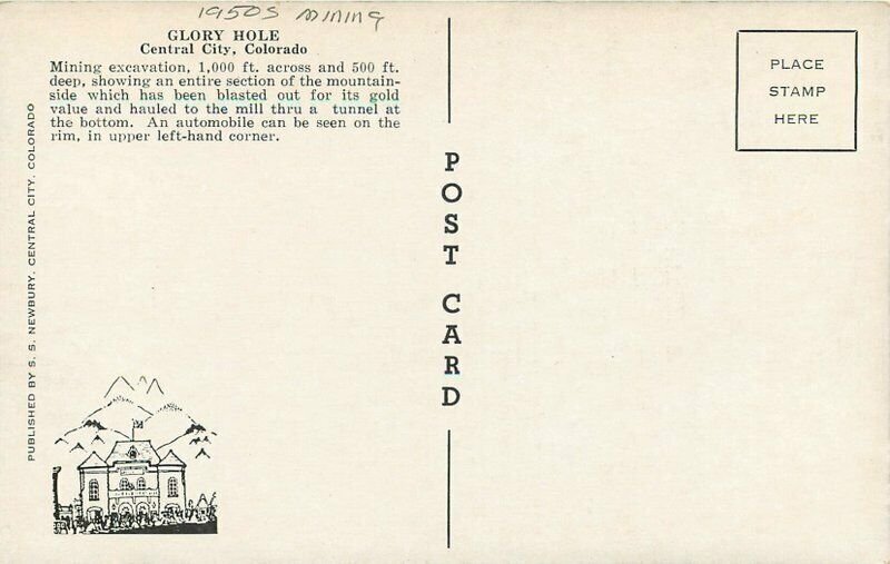 Central City Colorado Glory Hole 1950s Mining Newbury Postcard 21-13799