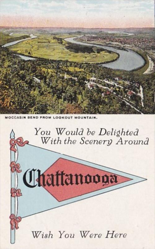 Tennessee Chattanooga Moccasin Bend From Lookout Mountain 1937 Pennant Series...