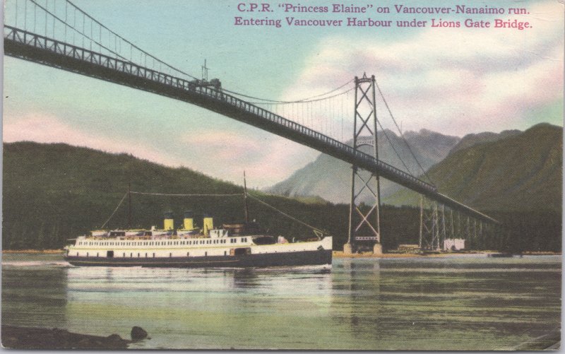 CPR Princess Elaine on Vancouver Nanaimo Run Under Lions Gate Bridge