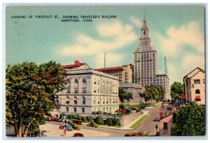 c1940s Looking Up Prospect Street Traveling Bldg. Hartford Connecticut Postcard