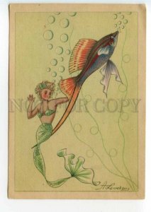 493259 Germany 1949 year painting Mermaid holding fish Lewercuz postcard