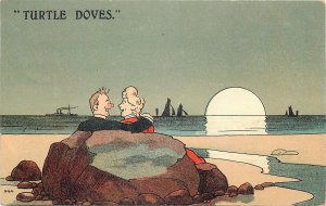 Postcard Turtle doves romantic atmosphere couple seaside caricature