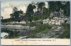 AMSTERDAM NY HANOVERS LAKE UNDIVIDED ANTIQUE POSTCARD trolley railroad