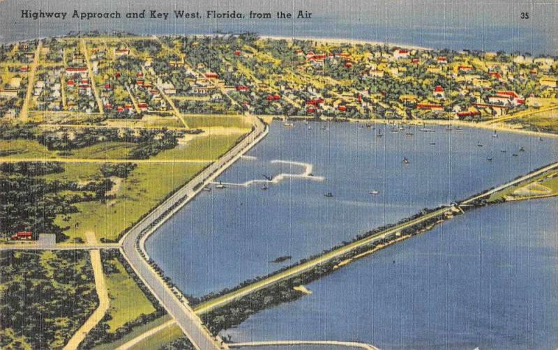 Key West Florida Highway Approach Aerial View Vintage Postcard JA455401