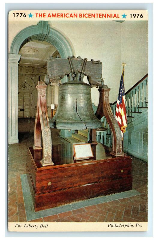 Postcard The Liberty Bell, Philadelphia, PA - American Bicentennial flag C25