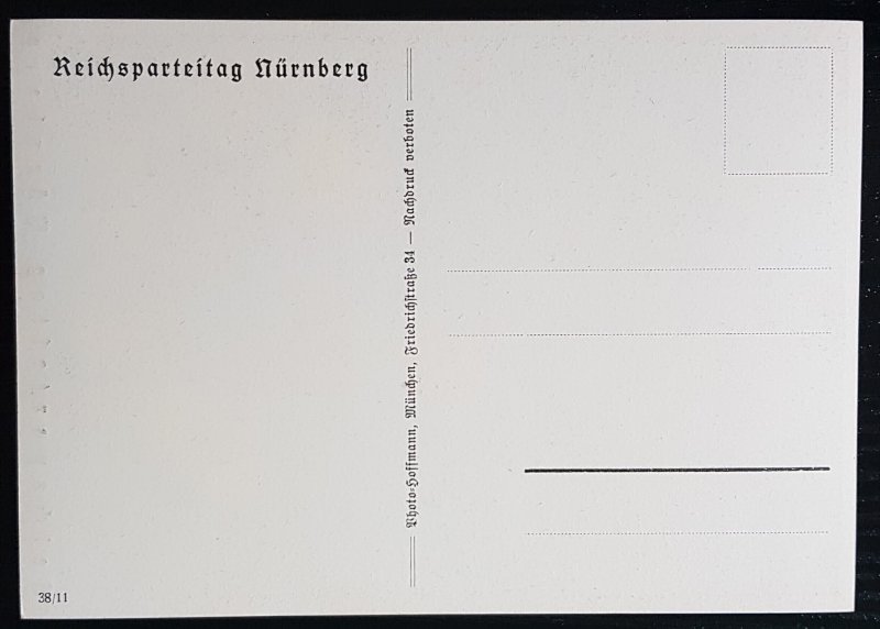 GERMANY THIRD 3rd REICH NSDAP CONGRESS NÜRNBERG REICHSPARTEITAG CARD 1938