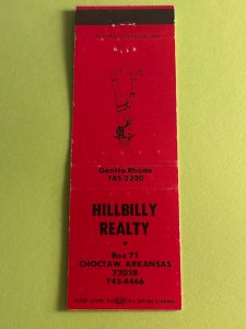 Vintage Matchbook Cover Hillbilly Realty Choctaw, Arkansas MB180