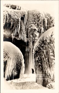 NY Giant Icicles and Rock of Ages Niagara Falls New York Real Photo Postcard Y4