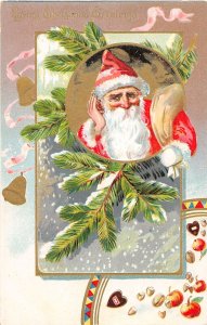J69/ Santa Claus Christmas Postcard c1910 Listening Snow Toys 348