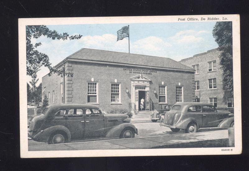 DE Ridder Louisiana U.S. Post Office 1930'S Cars Vintage Postcard LA