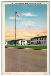 c1940's Headquarters Soldiers Military Building US Flag Camp Elliott MI Postcard