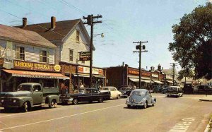 Main Street VW Beetle Pharmacy Orleans Cape Cod Massachusetts 1966 postcard