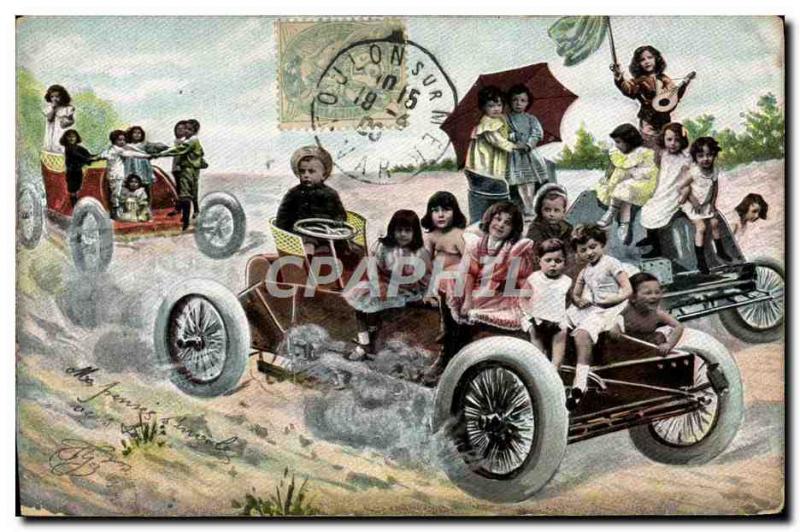 Postcard Old Automobile Babies Children